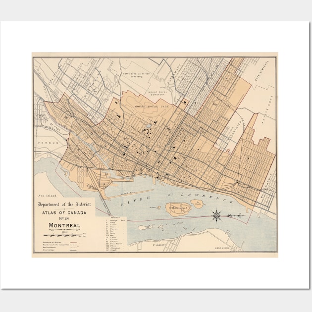 Vintage Map of Montreal (1906) Wall Art by Bravuramedia